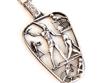 Egyptian sterling, hand wrought cartouche pendant, necklace chain 21 inches long; pendant 1 3/4 L, excluding bail