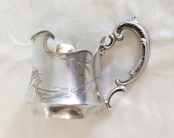 Imperial Russian .875 silver tea glass holder; fine floral chase work, gilt interior; dedication to husband, Christmas 1946; 174.6 grams