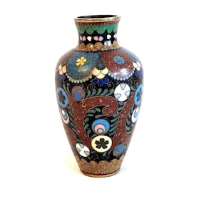 Japanese cloisonne vase with goldstone flecks, 4 3/4 inches high