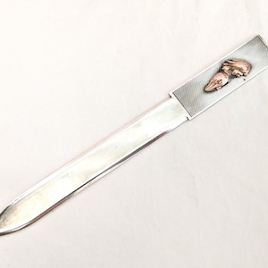 Italian .800 Silver Letter Opener, Engine Turned Handle, Fantasy Animals, 9"L