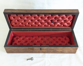 French Parquetry Jewelry Box: Mother of Pearl & Abalone Inlay, Red Silk Interior