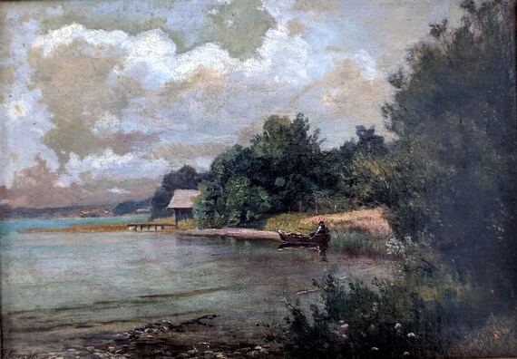 Ludwig Correggio On Lake Starnberg c. 1860 oil | Etsy