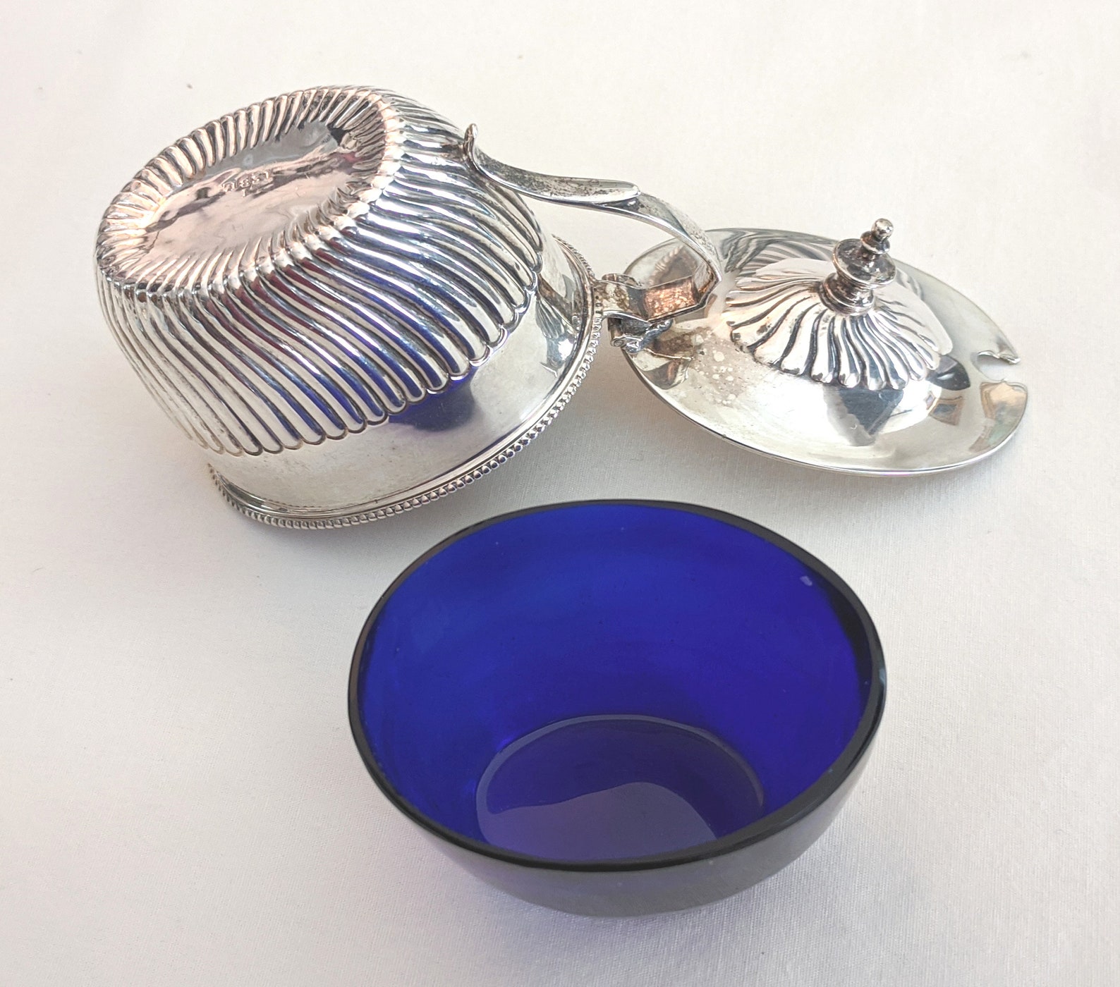 1893 London Sterling Mustard Pot Cobalt Blue Glass Liner Etsy