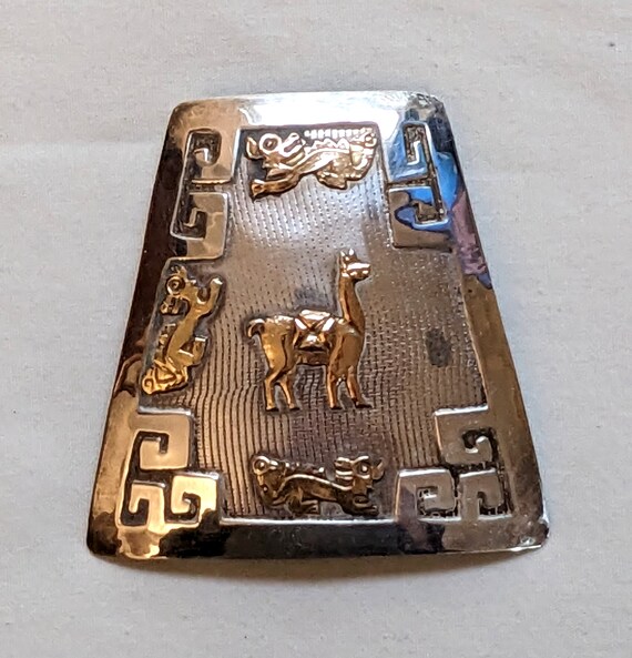 Broche Ancienne En Argent 900 - Style Inca/Aztèque Fait Main, Référence ZZ94, Occasion