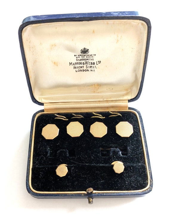 Mappin & Webb of London boxed set of 9kt gold Tuxe