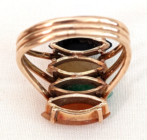 14k Gold Ring, Four Colors Jadeite Marquise Caboc… - image 5