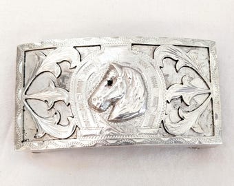 Vintage Horse Jockey belt western Native Belt Buckle cowboy Aztec 1”leather24,26 Vintage horse jockey belt - Gem main image 3