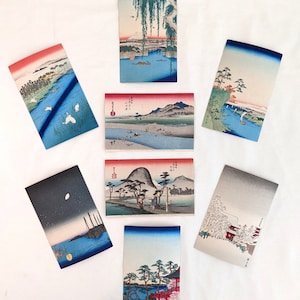 8 cartes postales japonaises imprimées au bloc de bois