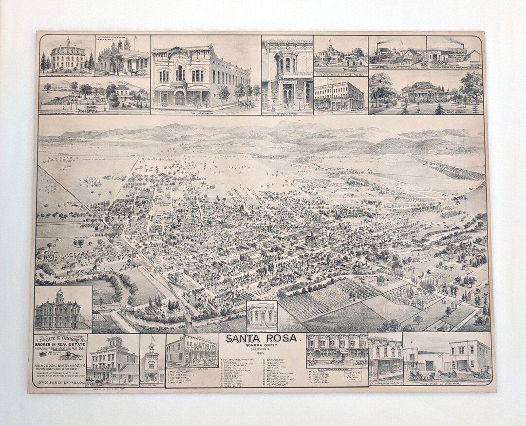 Reproduction of 1885 Map of Santa Rosa Sonoma County - Etsy