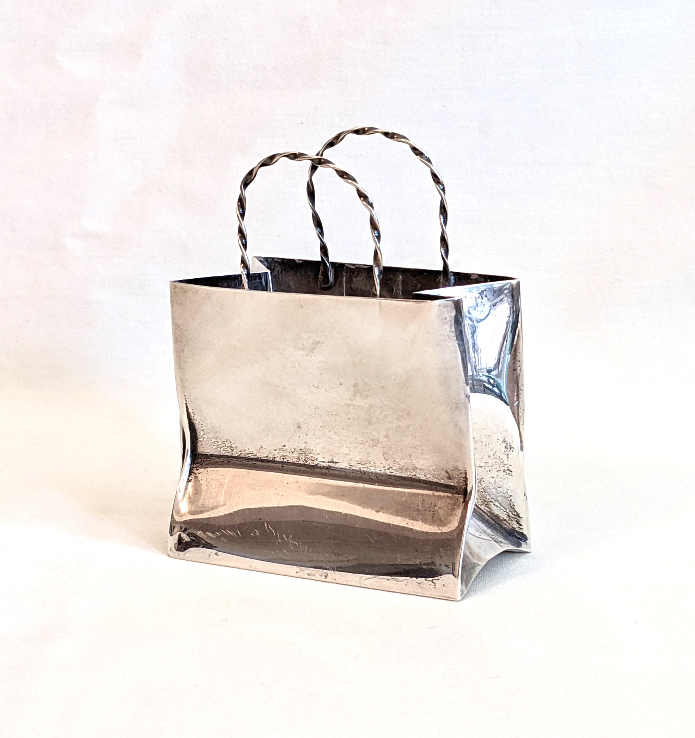 Vintage Cartier Inspired Nickel Plated Mini Shopping Bag