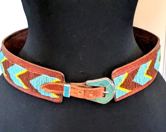 Boho Beaded Belt With Leather Ends - Colorful Multi-strand  display picture 1