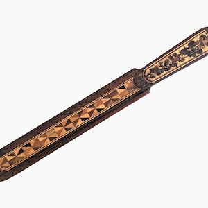 19th century Tunbridge ware paper knife, mosaic marquetry, 12 1/4 inches long