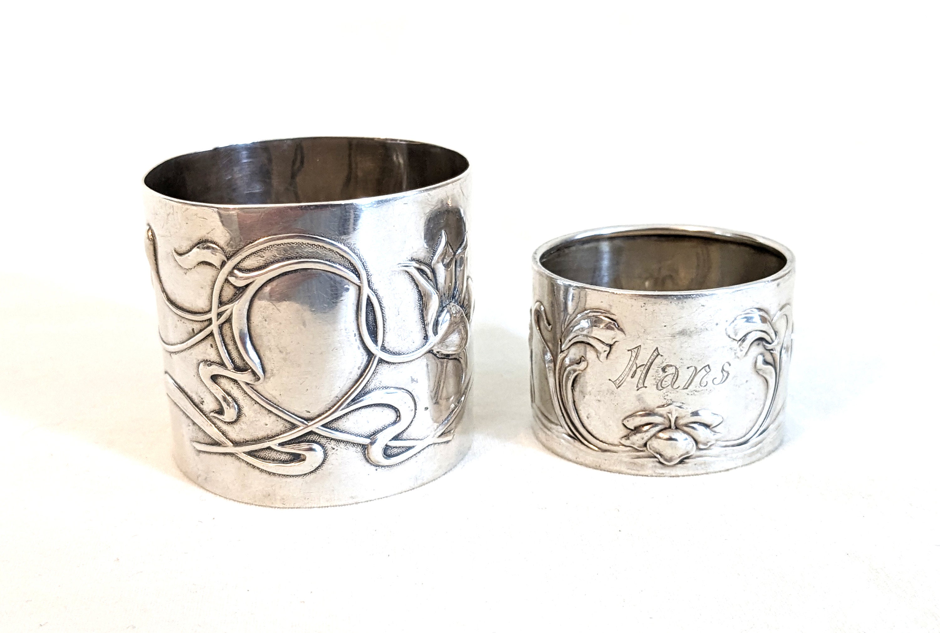 フランス　シルバーナプキンリング　アールヌーボー　　純銀 アールヌーボー 0.800 シルバー ナプキンリング 2個 - ドイツ