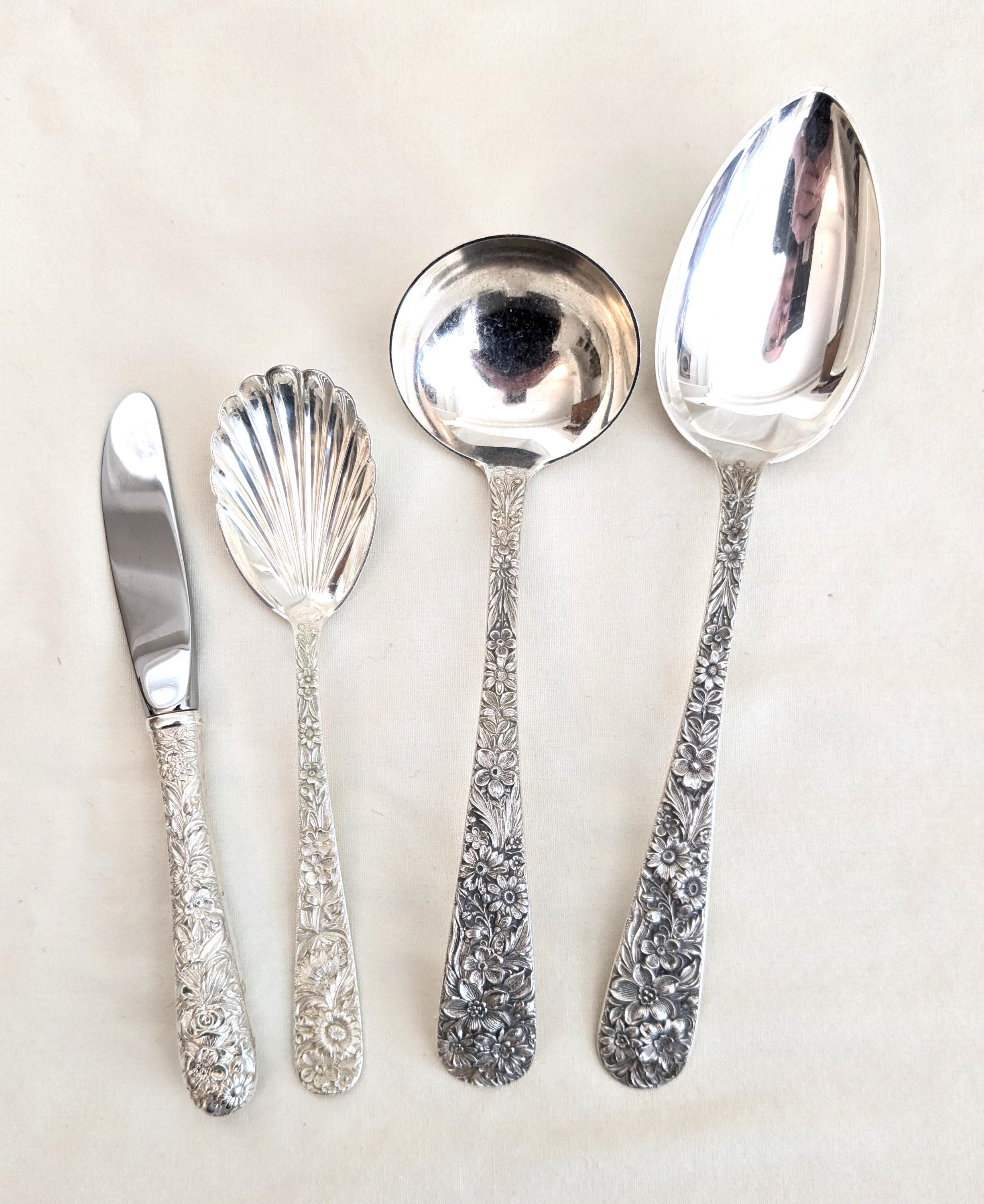 S. Kirk & Son Sterling Silver Flatware Set: Floral Repousse, 55