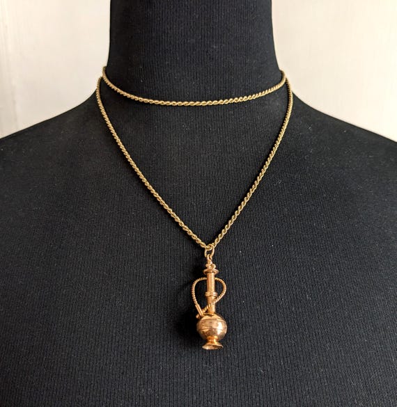 Italian 33 Inch 14k Gold Rope Chain Necklace & Rose Gold Hookah Pendant; 19.4 grams