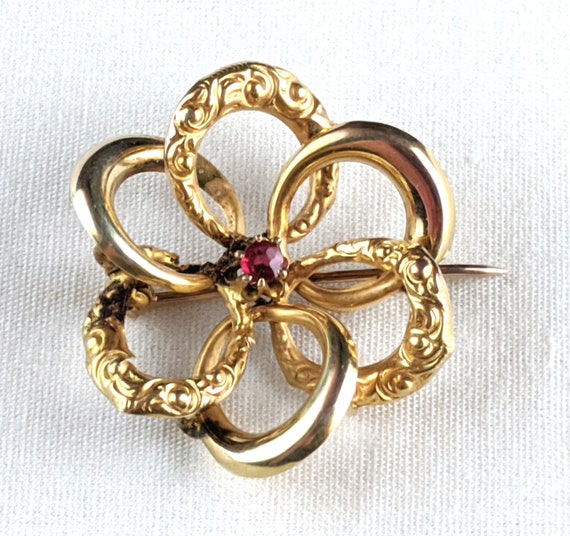 12k gold brooch with rubellite tourmaline center … - image 1