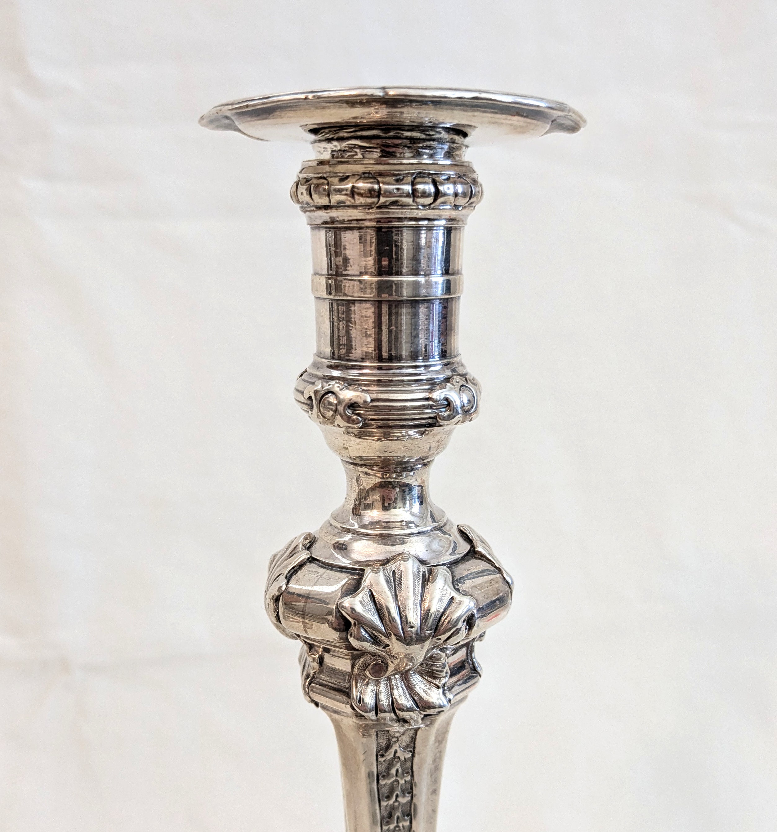 Antique French Louis XV Silver Candlesticks With Bobeches (42.8