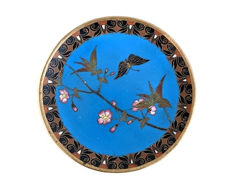 Japanischer Cloisonne Emaille Teller: Kirschblüte & Schmetterling