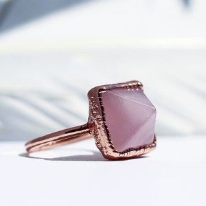 Electroformed Copper Rose Quartz Pyramid Ring: Love Stone Jewelry