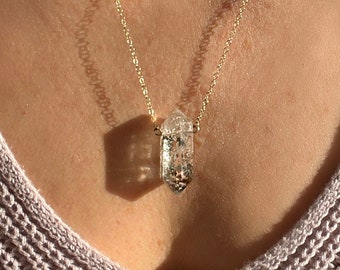 Garden Quartz Crystal Point Necklace, Lodolite Pendant
