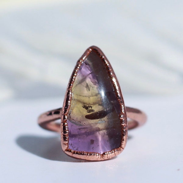 Ametrine Crystal Ring, Ametrine Stone Ring, Real Ametrine Ring, Ametrine Crystal Teardrop Ring, Polished Ametrine Ring