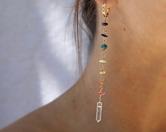 Seven Chakra Crystal Earrings Gold, Silver, Rose Gold, Rainbow Chakra Earrings, Chakra Earrings, Pride Jewelry, Crystal Drop Earrings