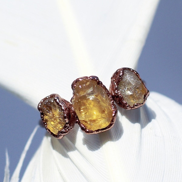 Handmade Citrine Ring, Citrine Birthstone Ring, Three Stone Citrine Ring, November Birthstone, Multi Stone Citrine Ring, Solar Plexus Chakra