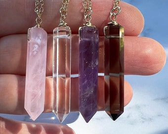 Raw Crystal Layering Necklace, Crystal Point Pendant, Dainty Raw Crystal Necklace, Gold Filled Crystal Pendant, Chakra Healing Necklace