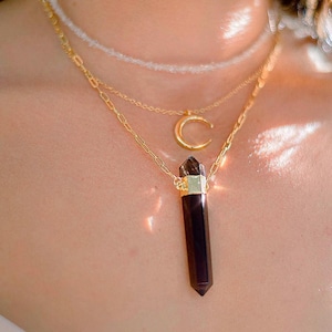 Smoky Quartz Point Necklace: Double Terminated Crystal on Sterling Silver or Gold Filled Chain