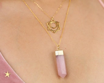 Rose Quartz Point Necklace, Polished Rose Quartz Pendant, Rose Quartz Amulet, Rose Quartz Crystal Necklace, Heart Chakra Jewelry