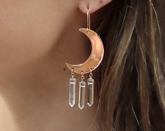 Crescent Moon Crystal Earrings: Celestial Witchy Jewelry