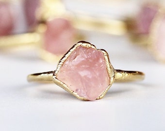 Raw Rose Quartz Ring in Gold, Natural Rose Quartz, Gold Rose Quartz Ring, Birthday Gift for Her