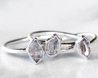 Herkimer Diamond Ring in Silver, Delicate Herkimer Diamond Ring Silver Band, Raw Crystal Ring Silver, Dainty Raw Herkimer Diamond Ring