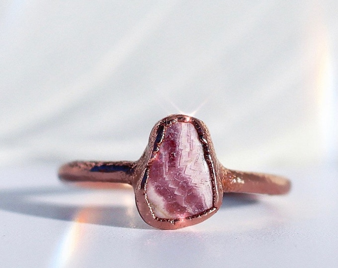 Electroformed Raw Rhodochrosite Copper Ring: Gemstone Jewelry