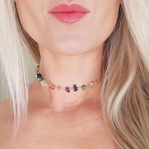 Chakra Necklace, Pride Month Jewelry, Gemstone Necklace, Healing Stone Set, Beaded Necklace, Hippie Necklace Gift, Pride Necklace
