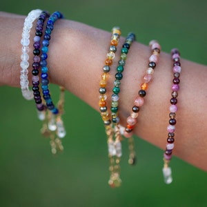 Chakra Crystal Beaded Bracelet: Delicate Gemstone Stacking Jewelry