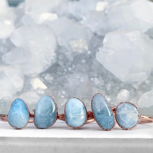 Electroformed Copper Aquamarine Ring, Raw Crystal, March Birthstone