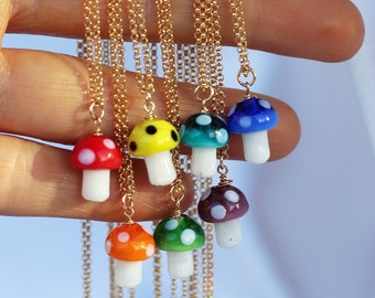 Mushroom Necklace, Mini Mushroom Gift, Mushroom Gift for Her, Glass Mushroom Necklace, Magic Mushroom Necklace