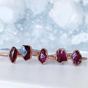 Dainty Raw Garnet Ring, Electroformed Copper, January Birthstone