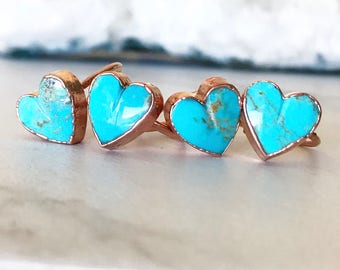 Turquoise Heart Ring, Electroformed Copper, December Birthstone