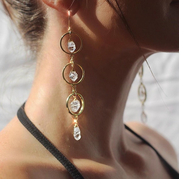 Herkimer Diamond Dangle Earrings – Raw Crystal Suncatcher Earrings, 14k Gold Filled or Sterling Silver Skin Safe Earring Hook