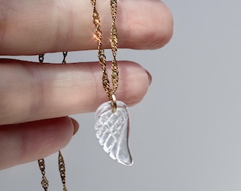 Dainty Crystal Angel Wing Necklace: Quartz, Amethyst, or Rose Quartz
