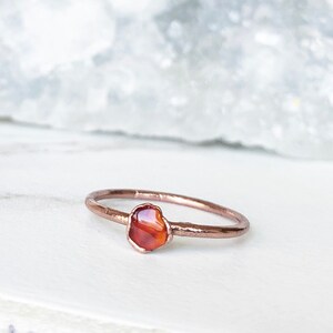 Dainty Carnelian Stone Ring, Carnelian Jewelry, Delicate Healing Crystal Jewelry, Carnelian Crystal Ring, Healing Crystal, Raw Stone Ring image 2