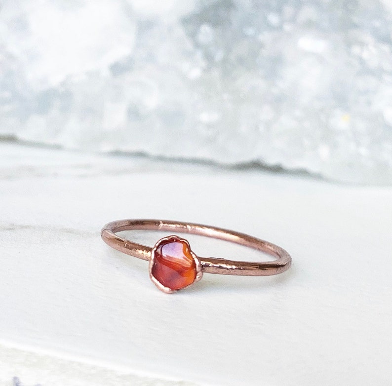 Dainty Carnelian Stone Ring, Carnelian Jewelry, Delicate Healing Crystal Jewelry, Carnelian Crystal Ring, Healing Crystal, Raw Stone Ring image 2