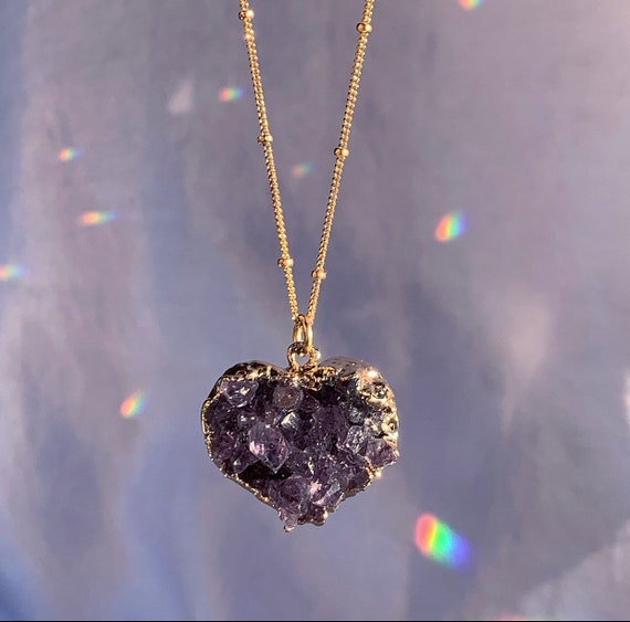 Amethyst Heart Necklace, Heart Geode Necklace, Self Love