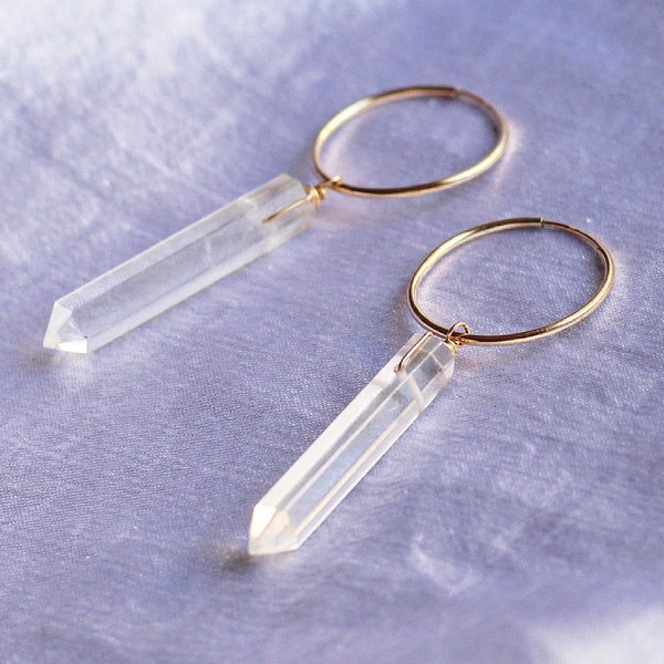 Crystal Quartz Huggies, Crystal Hoop Earrings, Crystal Quartz Ear Huggies, Gold Filled Huggie Charm Earrings, Sterling Silver Quartz Hoops