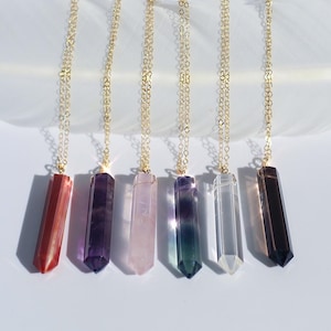 Raw Crystal Layering Necklace, Crystal Point Pendant, Dainty Raw Crystal Necklace, Gold Filled Crystal Pendant, Chakra Healing Necklace