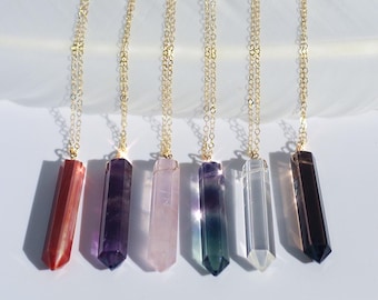 Raw Crystal Layering Necklace, Crystal Point Pendant, Dainty Raw Crystal Necklace, Gold Filled Crystal Pendant, Chakra Healing Necklace