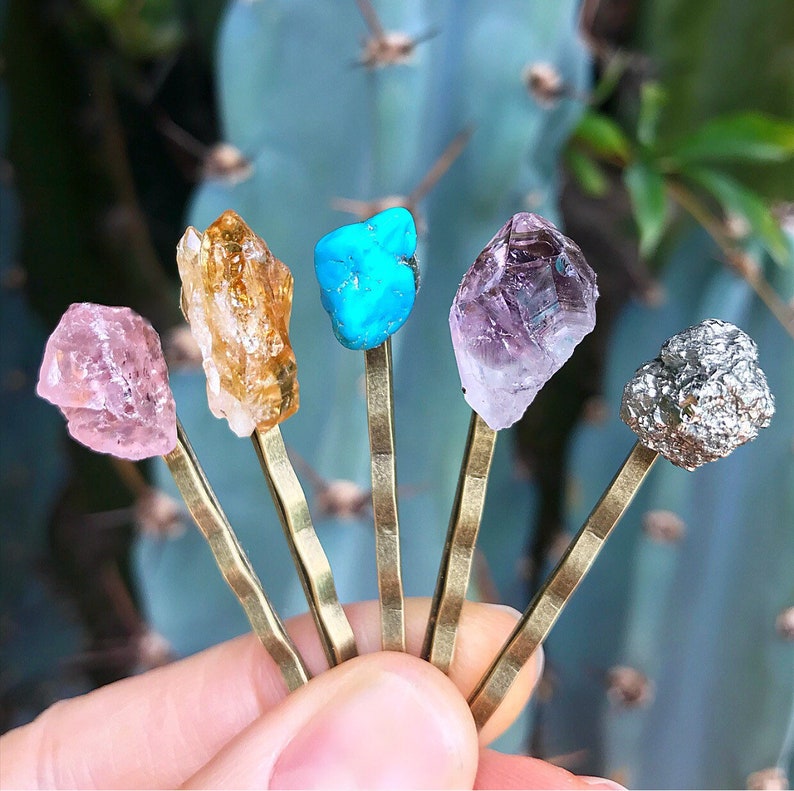 Raw Stone Hair Pins Raw Crystal Hair Clip Rose Quartz Hair Accessory Crystal Hair Pins Turquoise Hair Clip Gemstone Barrette Boho Hair