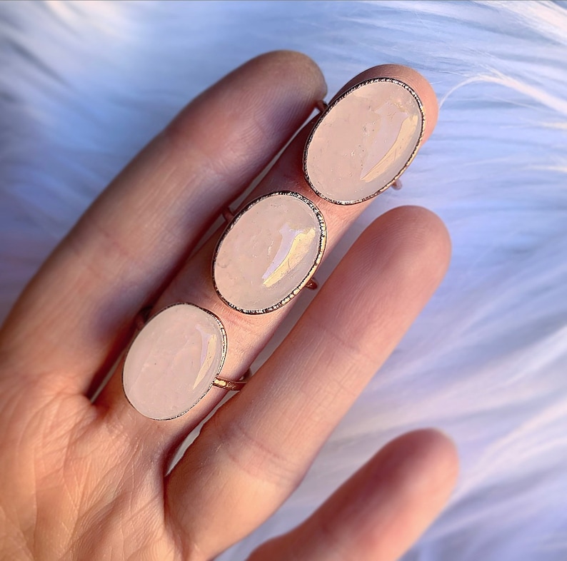 Rose Quartz Oval Ring Rose Quartz Crystal Statement Ring Etsy